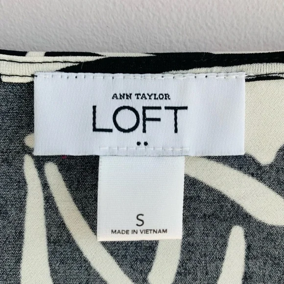 Loft Dress Black White Stretch Shift Tropical Leaf Print Greek Key Office Small - Picture 4 of 6